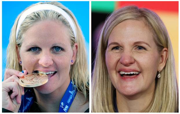 A combination picture shows newly elected president of the International Olympic Committee (IOC) Kirsty Coventry