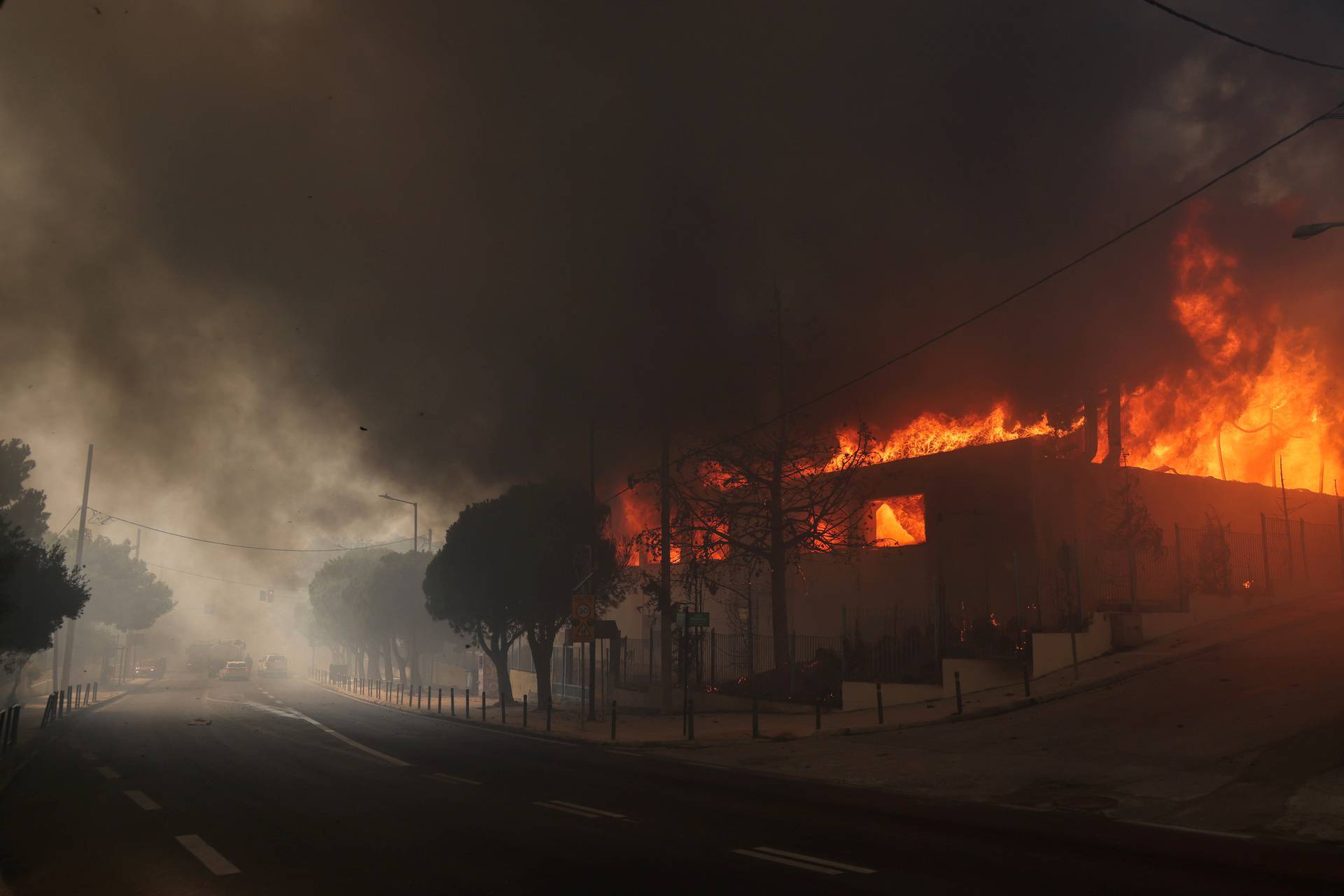 Wildfire burns in Nea Penteli, near Athens