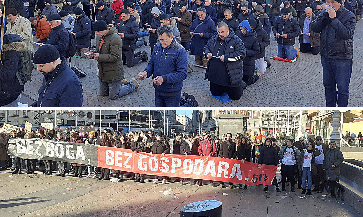 VIDEO Molitelji opet klečali na Trgu za čednost. Ovaj put ih je dočekao prosvjed Ženske mreže