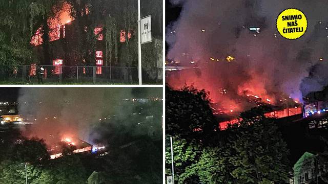 VIDEO Veliki požar u Osijeku! Izgorjela napuštena hala HŽ-a, unutra je bila i lokomotiva