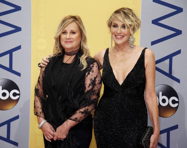 Sharon Stone and sister Kelly Stone arrive at the 50th Annual Country Music Association Awards in Nashville