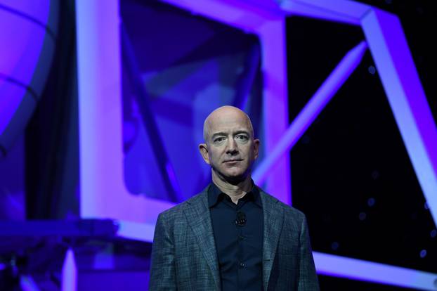 Founder, Chairman, CEO and President of Amazon Jeff Bezos unveils his space company Blue Origin