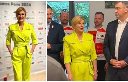 Kolinda privlačila pažnju žutim kombinezonom u Olimpijskom selu. 'Isfurala' je domaći brend