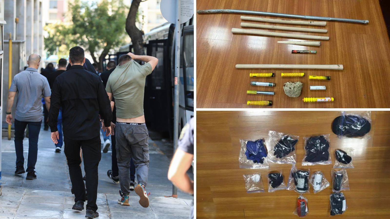 FOTO Policija pronašla arsenal oružja. Huligani iz Hrvatske u Ateni su nosili i kostobrane!