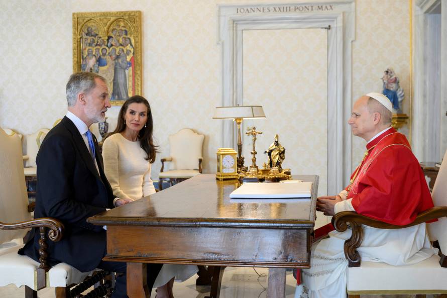 Pope Leo XIV meets Spanish King Felipe VI and Queen Letizia during a private audience at the Vatican