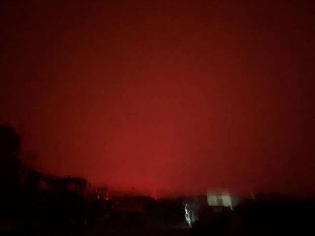 The sky glows red as bushfires continue to rage in Mallacoota, Victoria, Australia