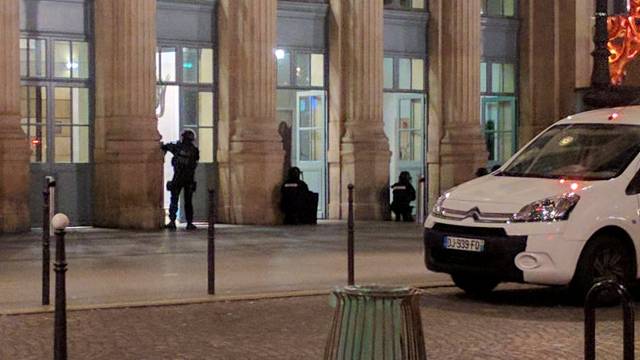 Police officers are seen at an entrance of the Paris Gare du Nord, Paris