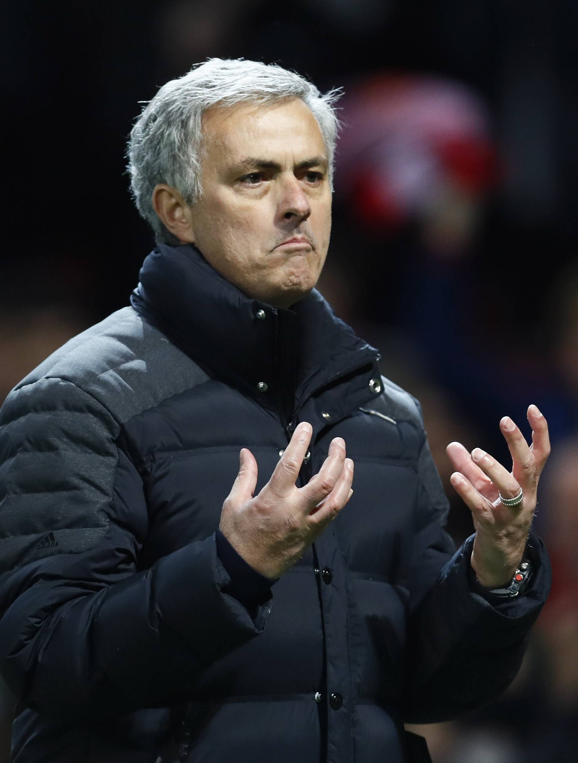 Manchester United manager Jose Mourinho celebrates after the game