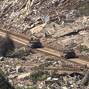 Israeli tanks drive on a road on the Lebanese side of the Israel-Lebanon border, as seen from northern Israel
