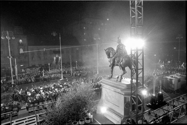 Zagreb: Svečano otkrivanje spomenika banu Josipu Jelačiću na istoimenom trgu, 15.10.1990.