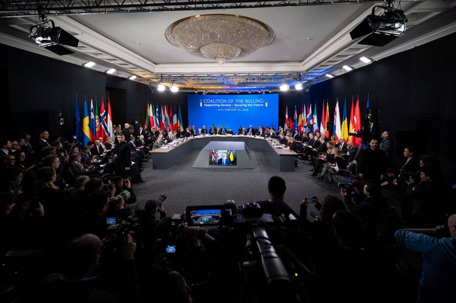 Ukrainian President Zelenskiy and EU leaders attend a meeting of 'Coalition of the Willing' in Kyiv