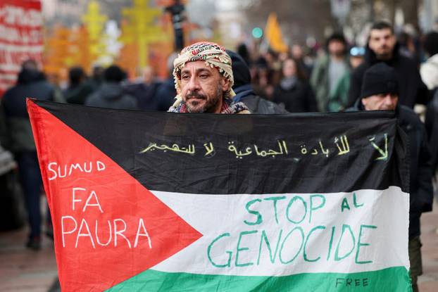 Demonstrators protest the 2026 Winter Olympics in Milan
