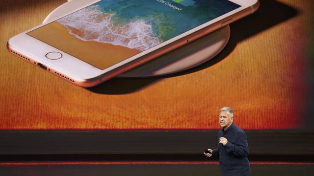 Apple's Schiller introduces the iPhone 8 during a launch event in Cupertino