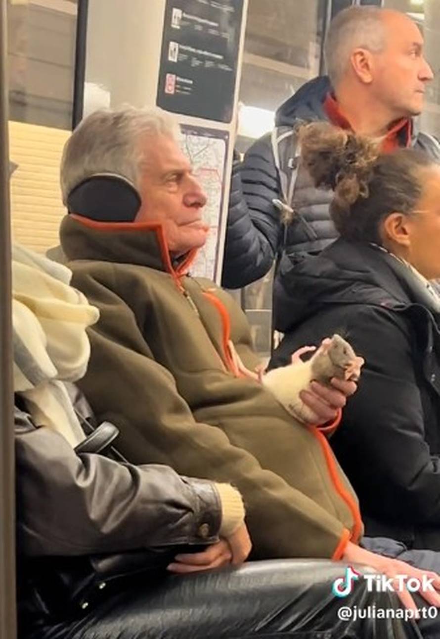 VIDEO Prizor iz pariškog metroa postao hit: Muškarac nosi i ljubi štakora u glavu. Ima i mašnicu!