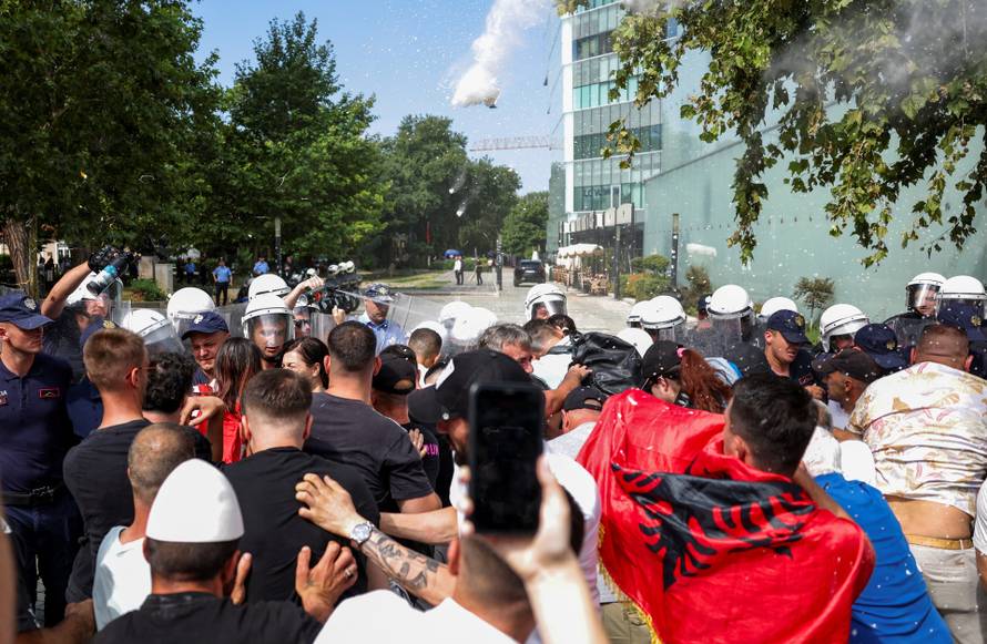 Protest against a planned luxury resort backed by a company linked to Jared Kushner, the son-in-law of U.S. President Trump, in Tirana