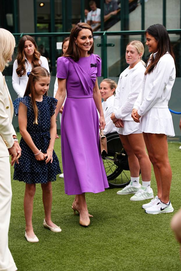 Britain's Catherine, Princess of Wales and Princess Charlotte at the 2024 Wimbledon Championships in London