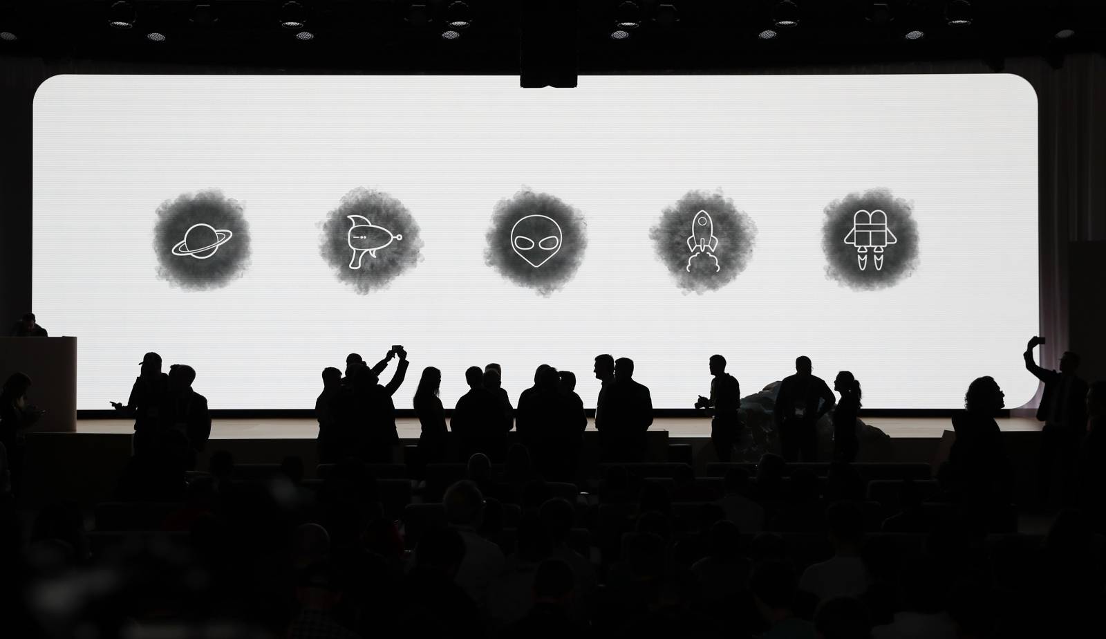 Spectators gather prior to the Google keynote address at the Gaming Developers Conference in San Francisco