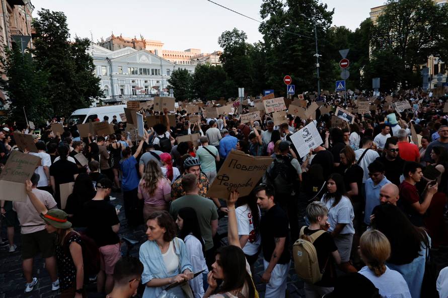 Protest against Ukrainian President Zelenskiy's decision to replace Fedorov as defence minister, in Kyiv