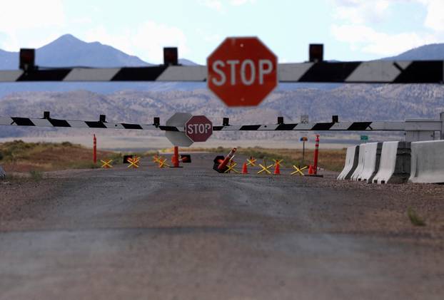 FILE PHOTO: Closed gates at the entrance to Area 51 as an influx of tourists responding to a call to 'storm' Area 51, a secretive U.S. military base believed by UFO enthusiasts to hold government secrets about extra-terrestrials, is expected in Rachel, Ne