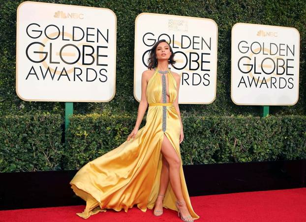 Emily Ratajkowski arrives at the 74th Annual Golden Globe Awards in Beverly Hills