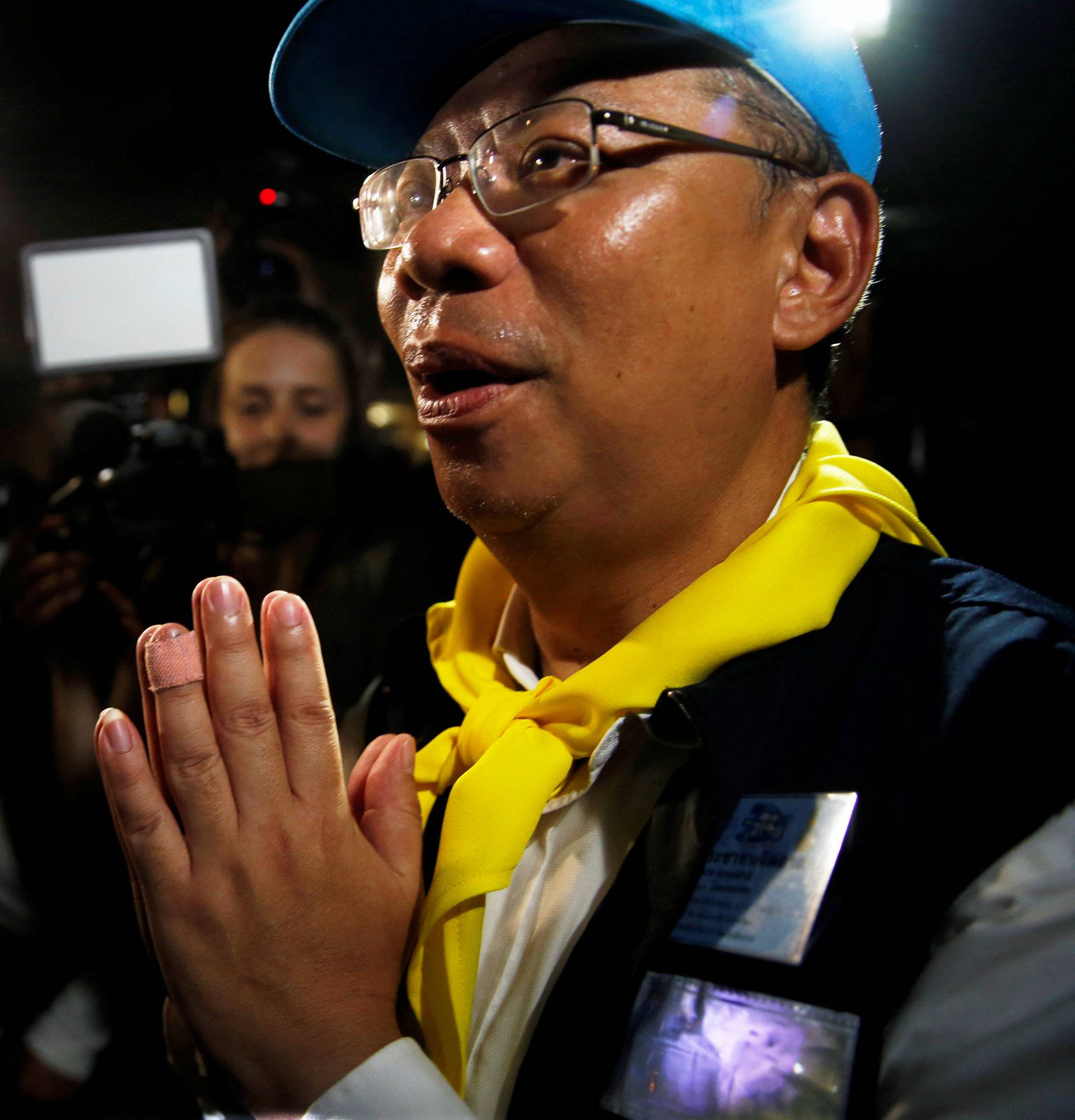 Acting Chiang Rai province governor Narongsak Osatanakorn talks to journalists after a news conference near Tham Luang cave complex in the northern province of Chiang Rai