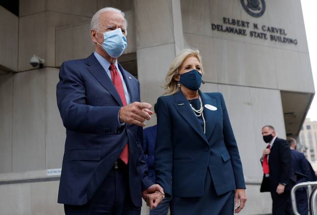 Democratic U.S. presidential nominee Joe Biden casts his vote in the 2020 U.S. presidential election in Wilmington, Delaware