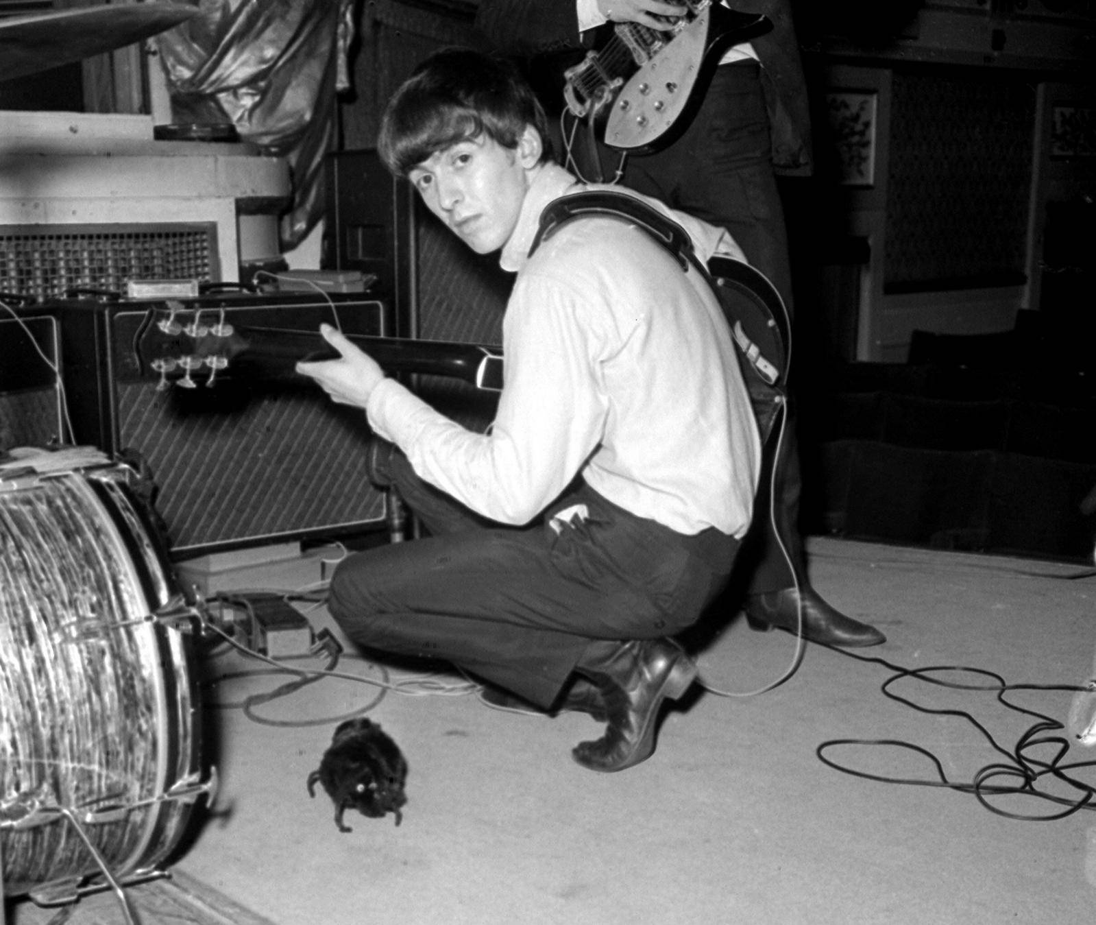 George Harrison during a recording session