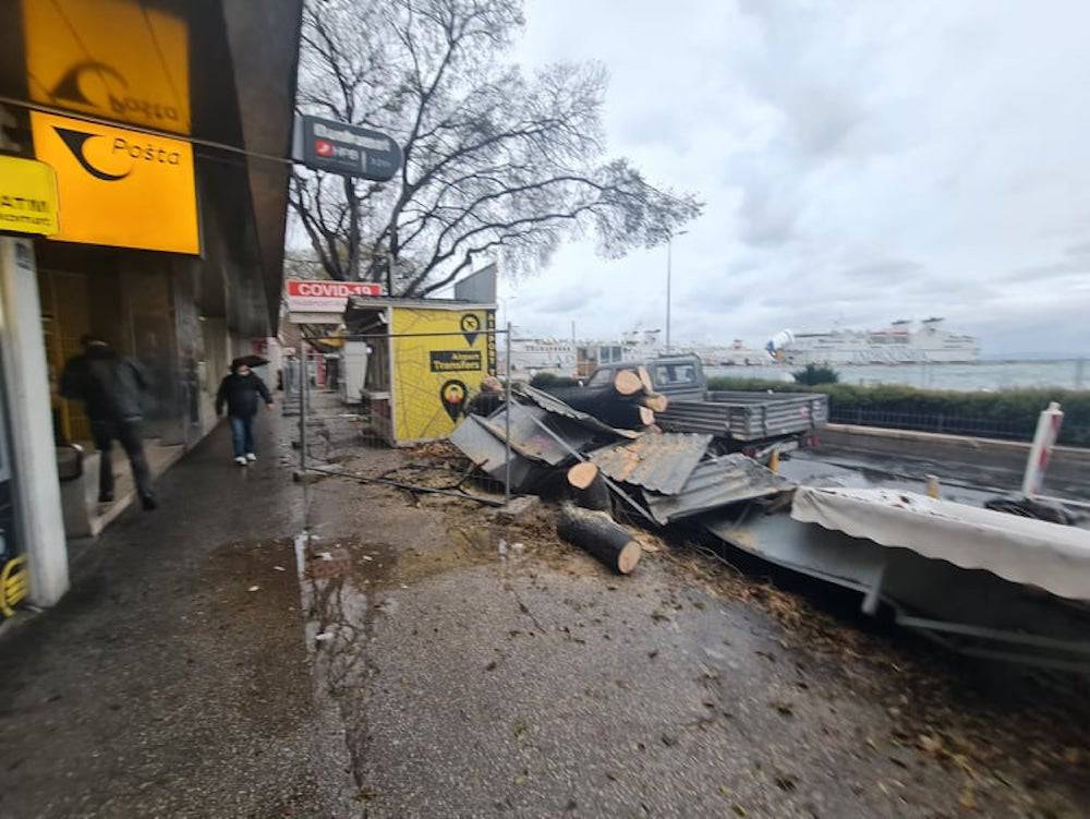 FOTO Olujno jugo u Splitu ruši sve pred sobom: Stablo palo na motore i štandove, srušen i stup