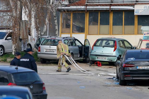 Rescue crews operate outside a night club, following a fire resulting in casualties, in the town of Kocani