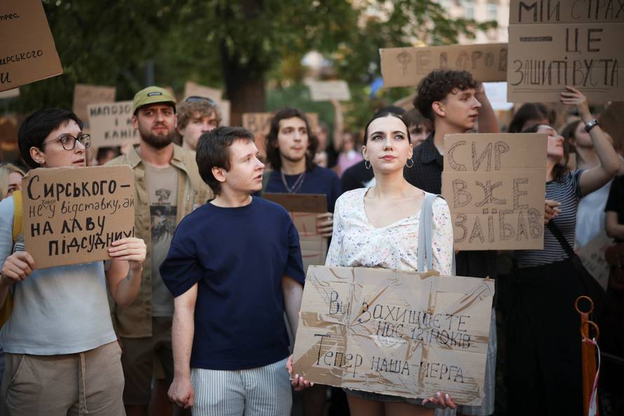 Protest against Ukrainian President Zelenskiy's decision to replace Fedorov as defence minister, in Kyiv