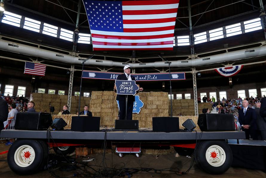 Republican nominee Donald Trump speaks at "Joni's Roast and Ride" in Des Moines,
