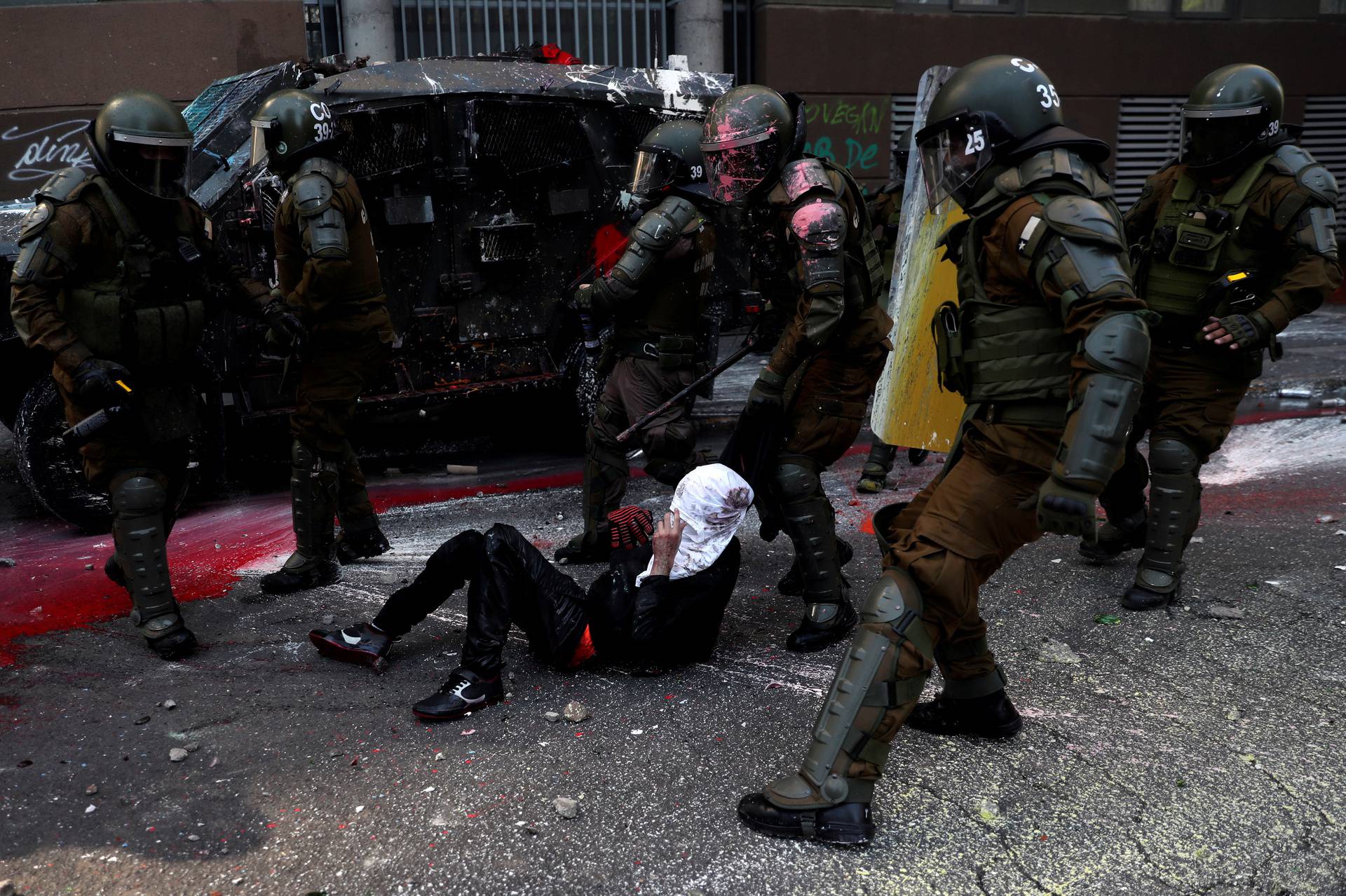 Protest against Chile's government during the one-year anniversary in Santiago of the protests and riots in 2019