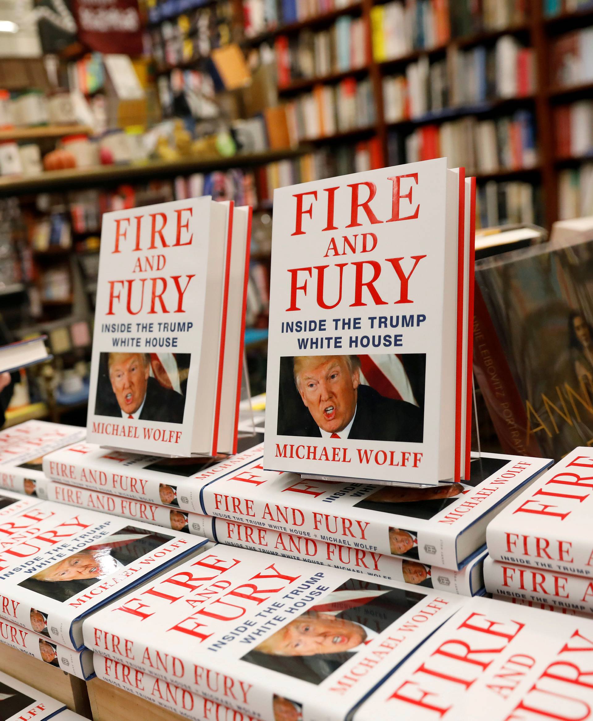 Copies of the book "Fire and Fury: Inside the Trump White House" by author Michael Wolff are seen at the Book Culture book store in New York