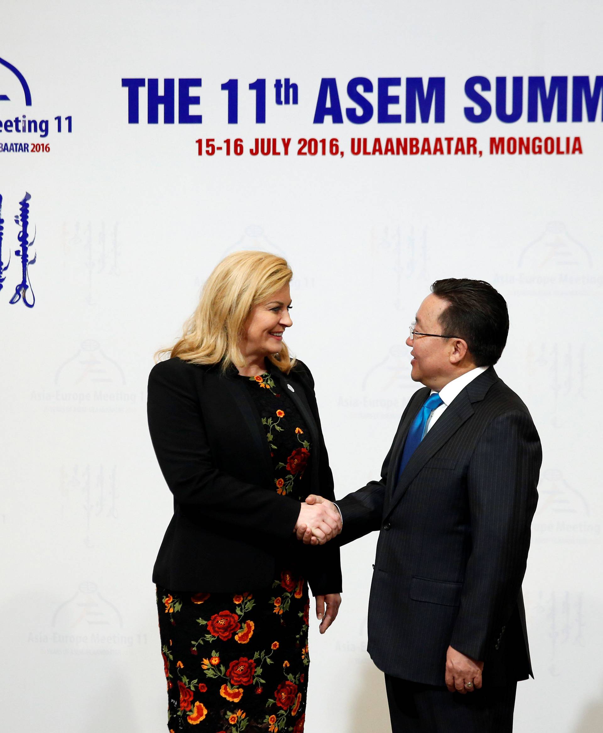 Leaders arrive the opening session of the Asia-Europe Meeting (ASEM) summit in Ulaanbaatar