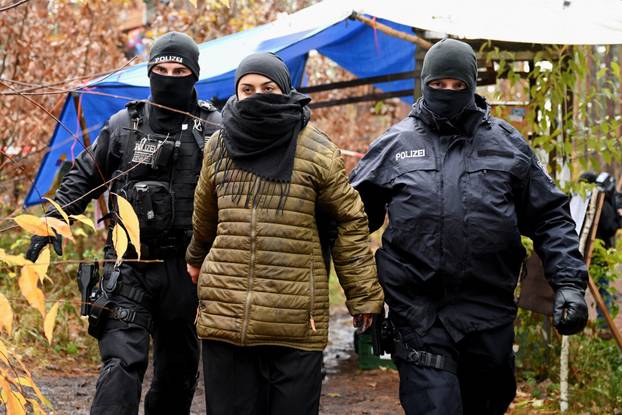 German police clears a protest camp near Tesla construction site in Gruenheide near Berlin