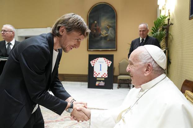 Pope Francis receives in private audience Croatian national soccer team in the Vatican.