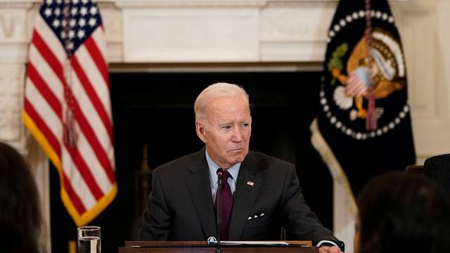 U.S. President Joe Biden and Vice President Kamala Harris attend a meeting at the White House