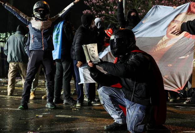 People take part in a protest on the day Istanbul Mayor Ekrem Imamoglu was jailed as part of a corruption investigation, in Istanbul