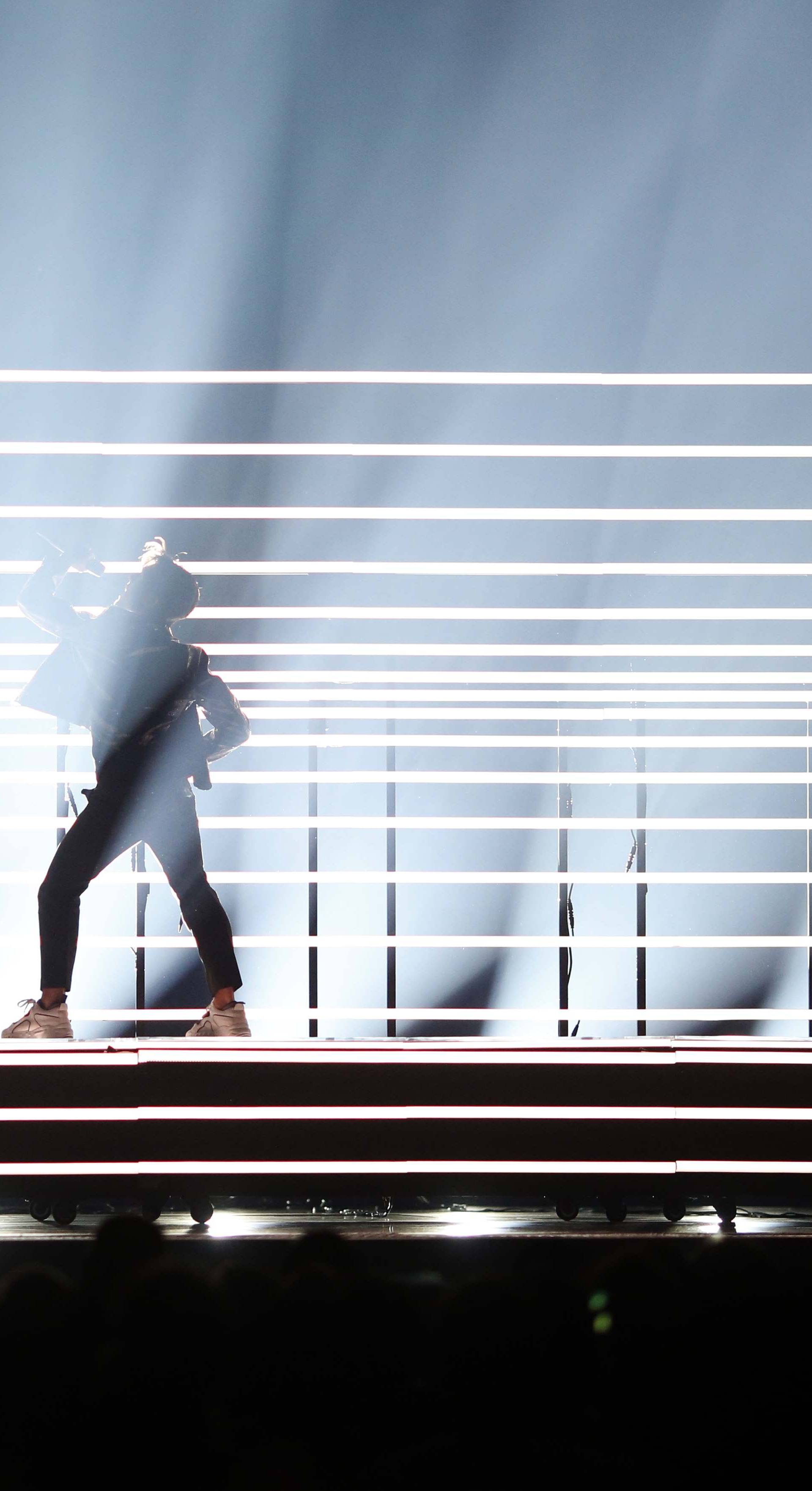 Swedenâs Benjamin Ingrosso performs âDance You Offâ during the Semi-Final 2 for Eurovision Song Contest 2018 in Lisbon