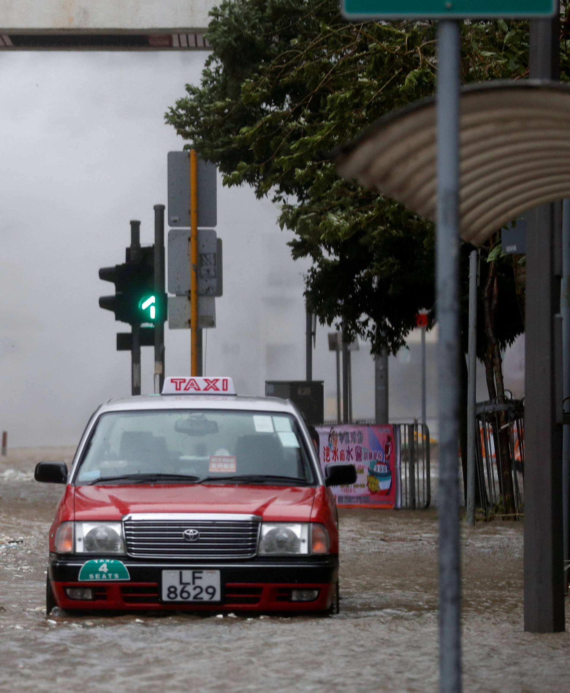 Waves triggered by Typhoon Hato are seen in Hong Kong