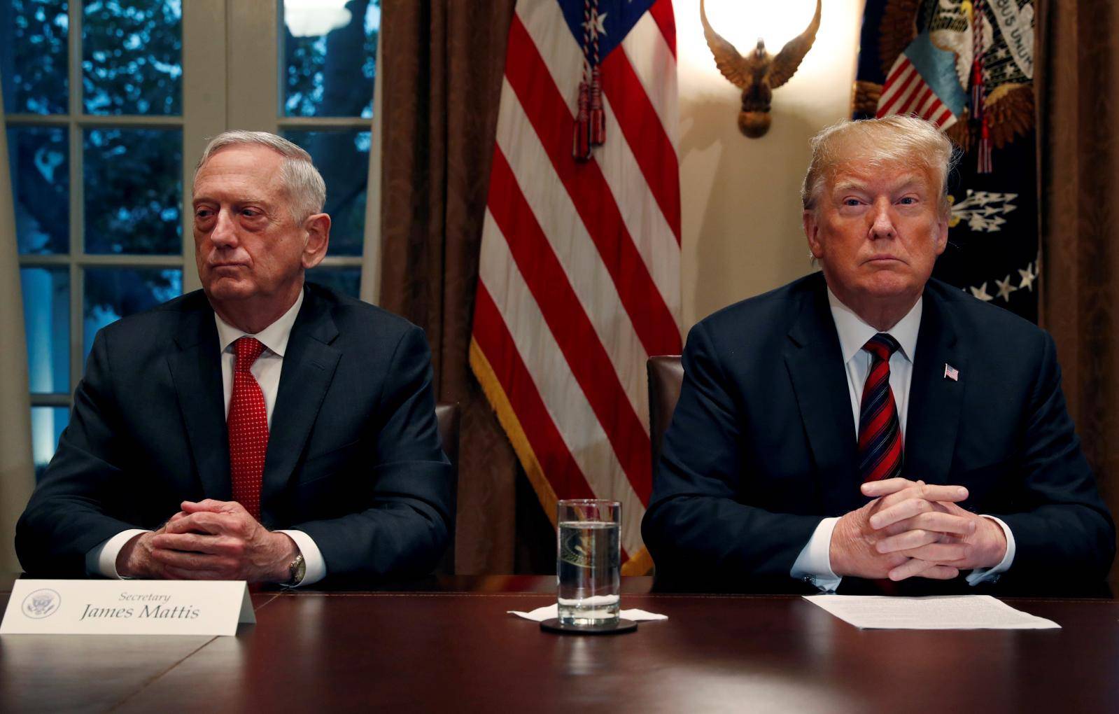 FILE PHOTO: U.S. President Donald Trump speaks to the news media while gathering for a briefing from his senior military leaders in the Cabinet Room at the White House in Washington, U.S.