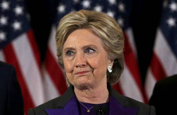 Hillary Clinton addresses her staff and supporters about the results of the U.S. election at a hotel in New York