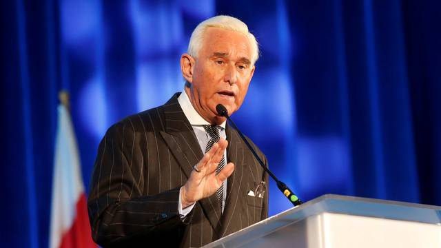 FILE PHOTO: Political operative Roger Stone speaks at the American Priority conference in Washington D.C.