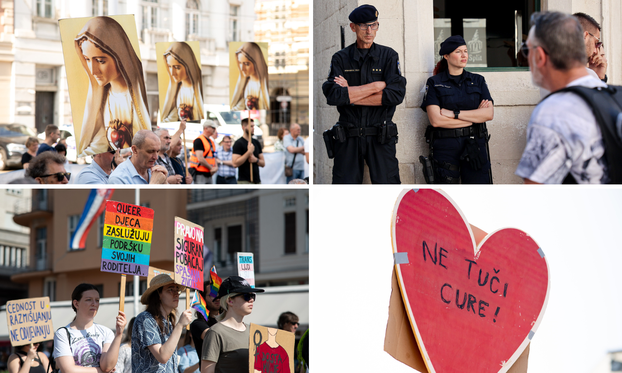 FOTOGALERIJA Molitelji diljem zemlje kleče za čednost i mir. Kraj njih bubnjali prosvjednici