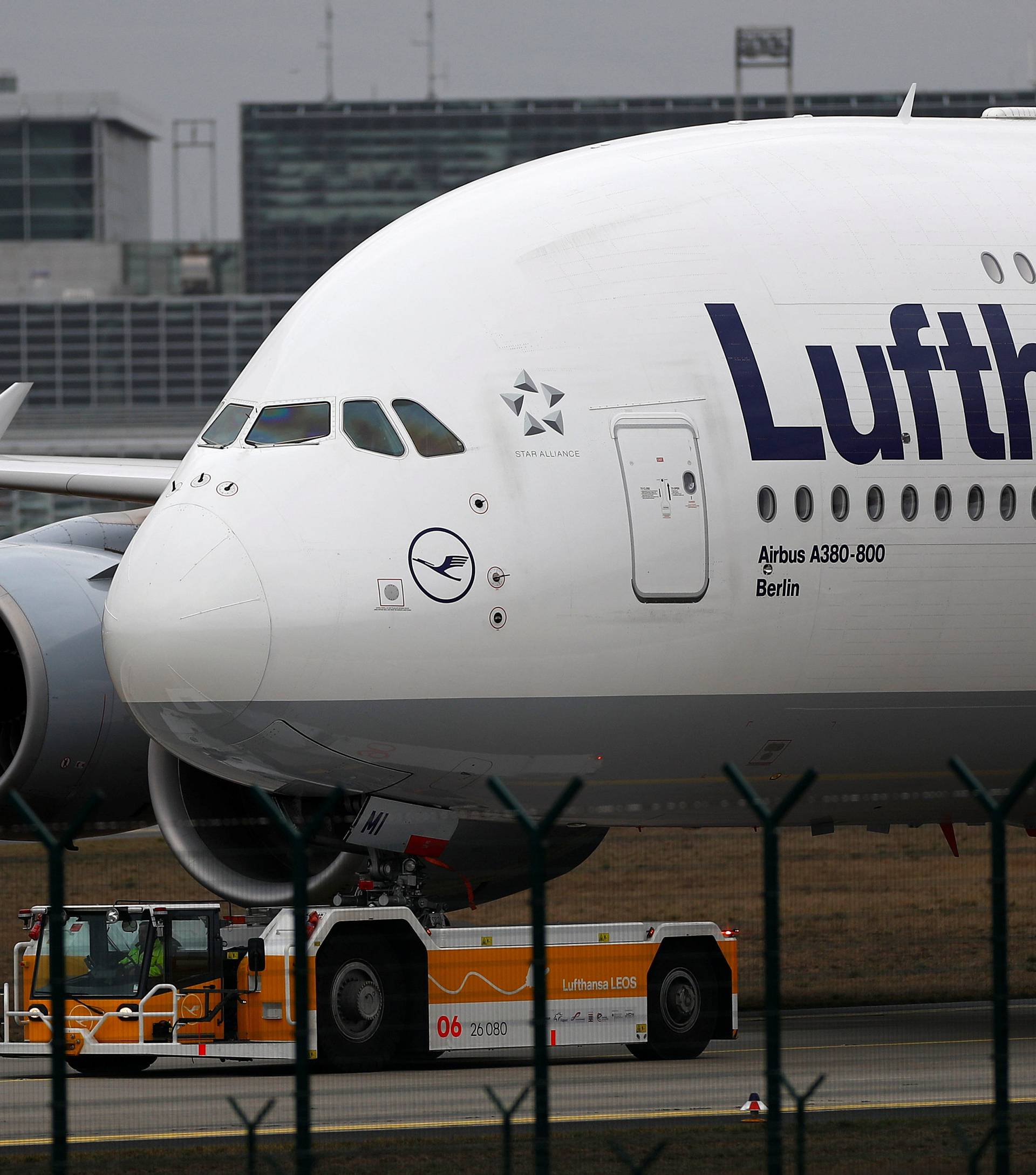 An Airbus A380 of German air carrier Lufthansa is seen at the airport in Frankfurt