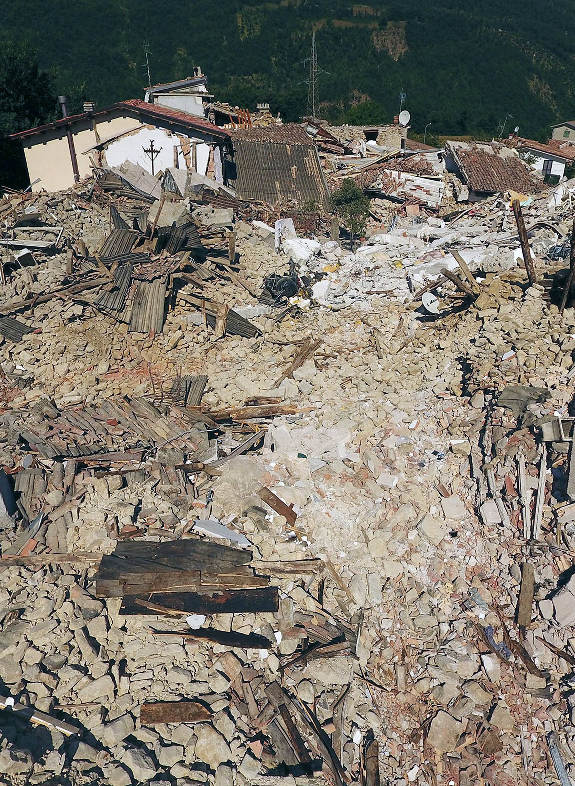 A drone photo shows the damages following an earthquake in Saletta