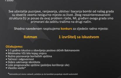 Traži se Batman s iskustvom da zaštiti građane Sarajeva