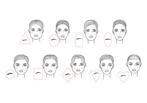 Female eyebrow shapes in accordance with the shape of the face. 