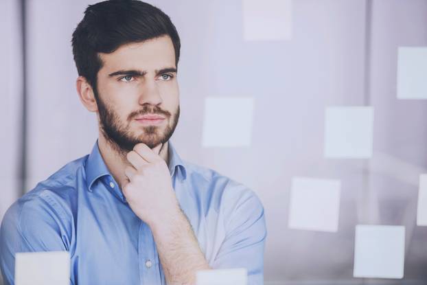 Meditated Bearded Manager Think About Project.