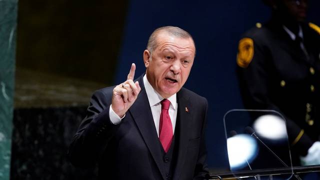FILE PHOTO: Turkey's President Recep Tayyip Erdogan addresses the 74th session of the United Nations General Assembly at U.N. headquarters in New York City, New York, U.S.